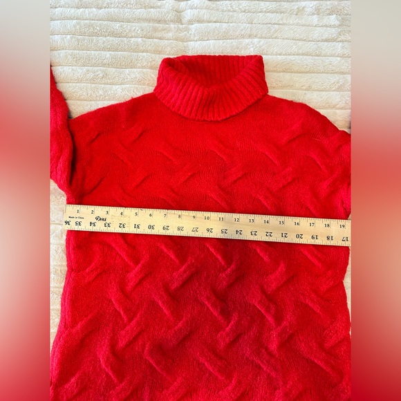Endless Rose Valentine Vibrant Red Turtleneck Cable Knit Soft Sweater - Picture 4 of 7